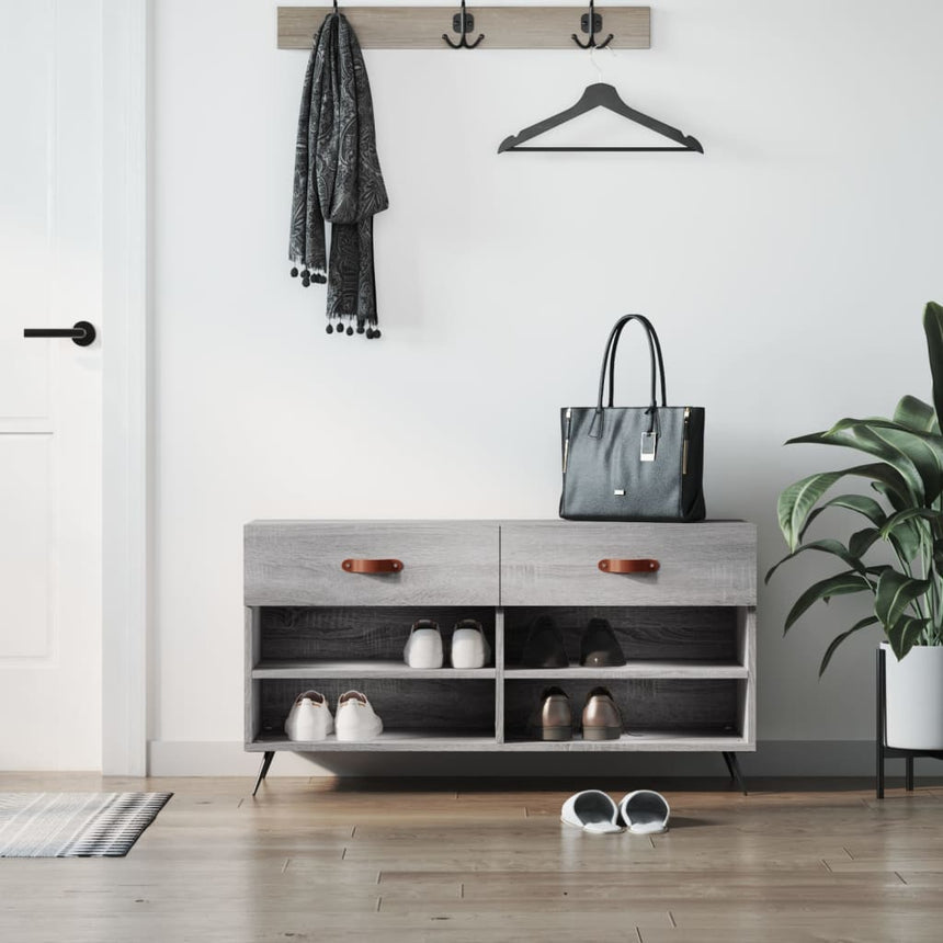 Schoenenbank 102X35X55 Cm Bewerkt Hout Eikenkleur Grijs Sonoma
