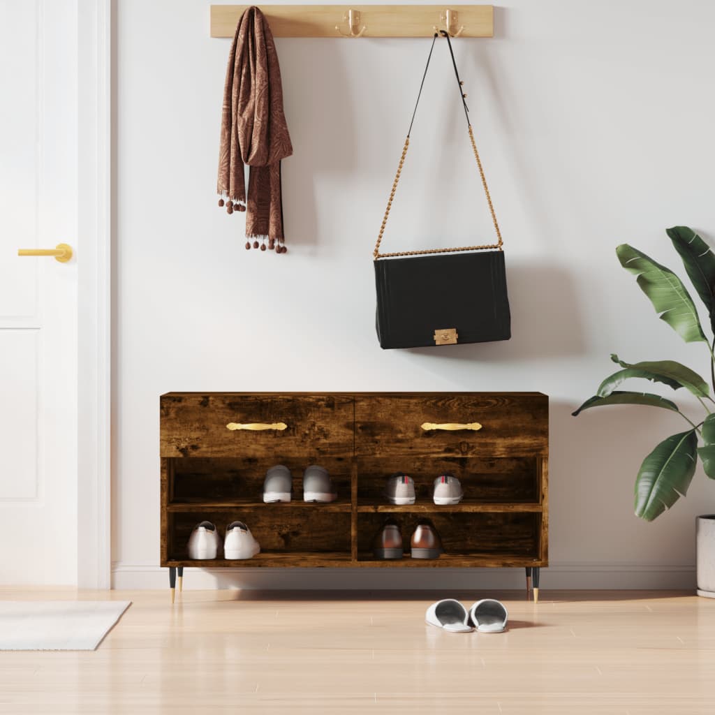Schoenenbank 102X35X55 Cm Bewerkt Hout Kleurig Gerookt Eiken