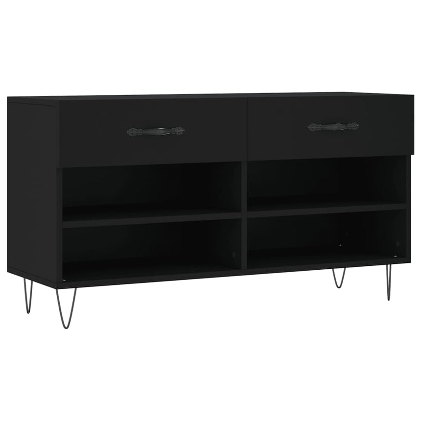 Schoenenbank 102X35X55 Cm Bewerkt Hout Zwart Wit