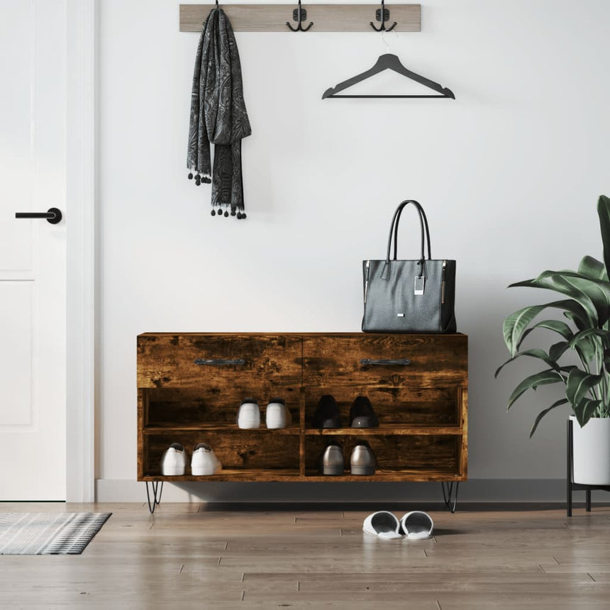 Schoenenbank 102X35X55 Cm Bewerkt Hout Kleurig Gerookt Eiken