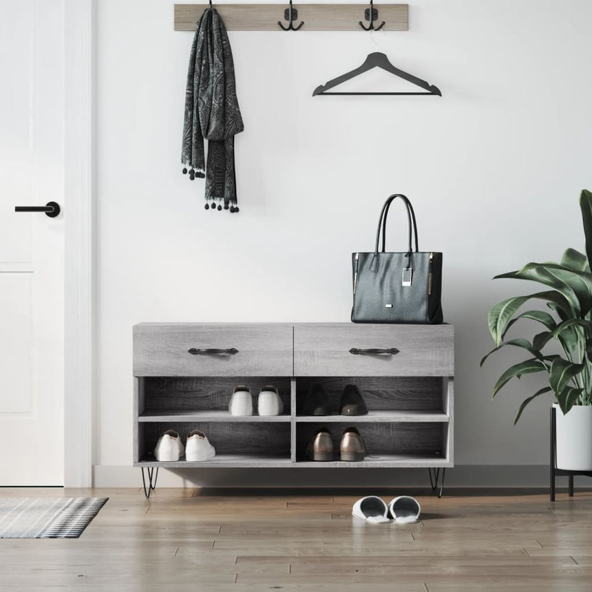 Schoenenbank 102X35X55 Cm Bewerkt Hout Eikenkleur Grijs Sonoma
