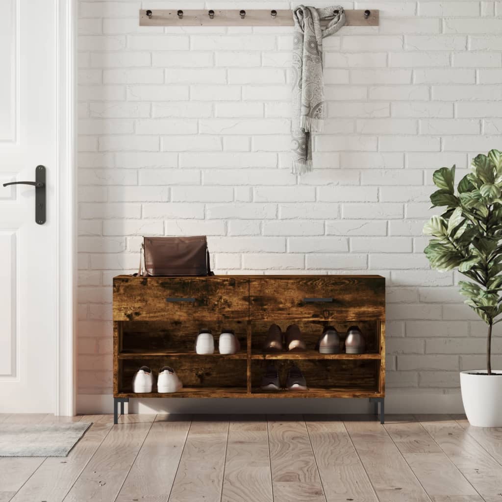 Schoenenbank 102X35X55 Cm Bewerkt Hout Kleurig Gerookt Eiken