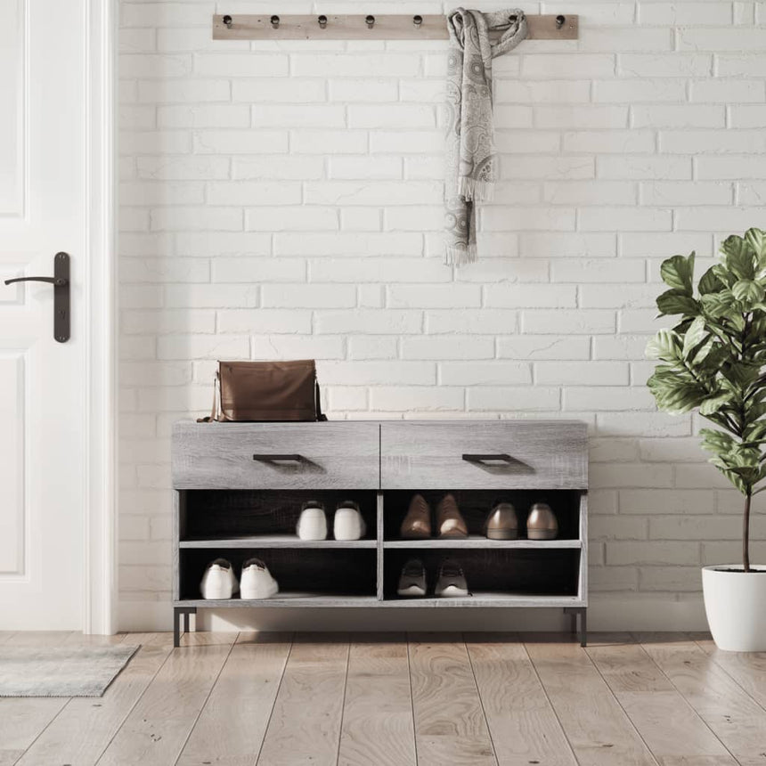 Schoenenbank 102X35X55 Cm Bewerkt Hout Eikenkleur Grijs Sonoma