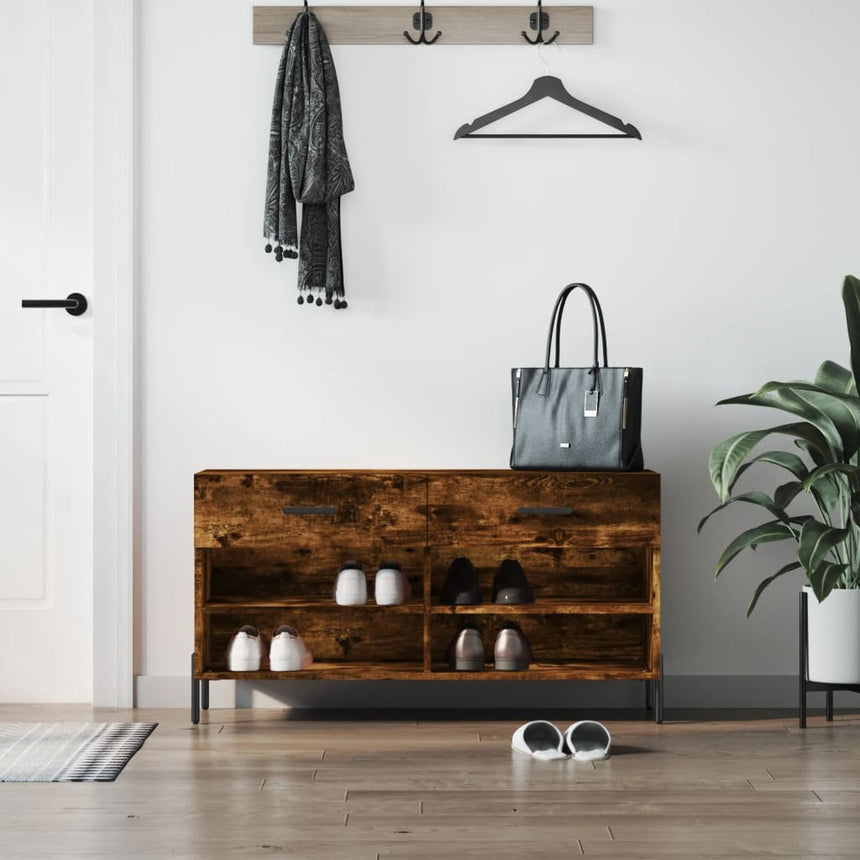 Schoenenbank 102X35X55 Cm Bewerkt Hout Kleurig Gerookt Eiken