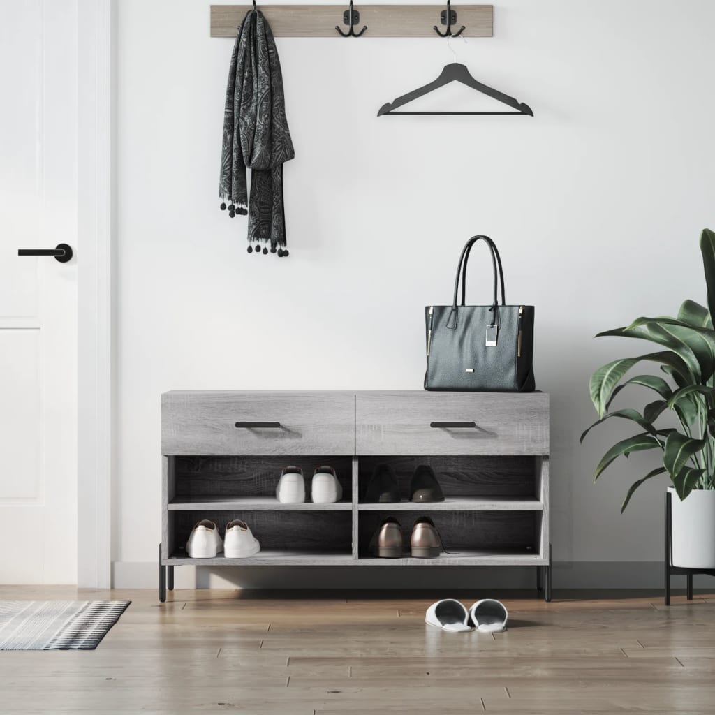 Schoenenbank 102X35X55 Cm Bewerkt Hout Eikenkleur Grijs Sonoma
