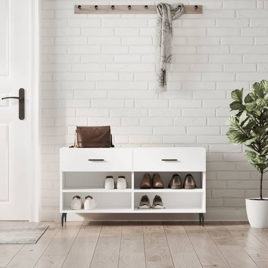 Schoenenbank 102X35X55 Cm Bewerkt Hout Wit