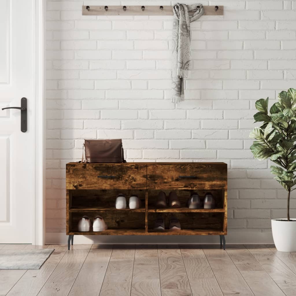 Schoenenbank 102X35X55 Cm Bewerkt Hout Kleurig Gerookt Eiken