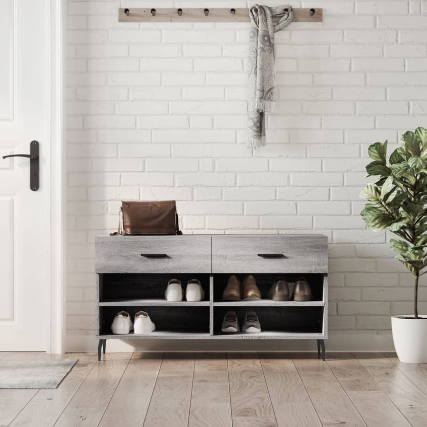 Schoenenbank 102X35X55 Cm Bewerkt Hout Eikenkleur Grijs Sonoma
