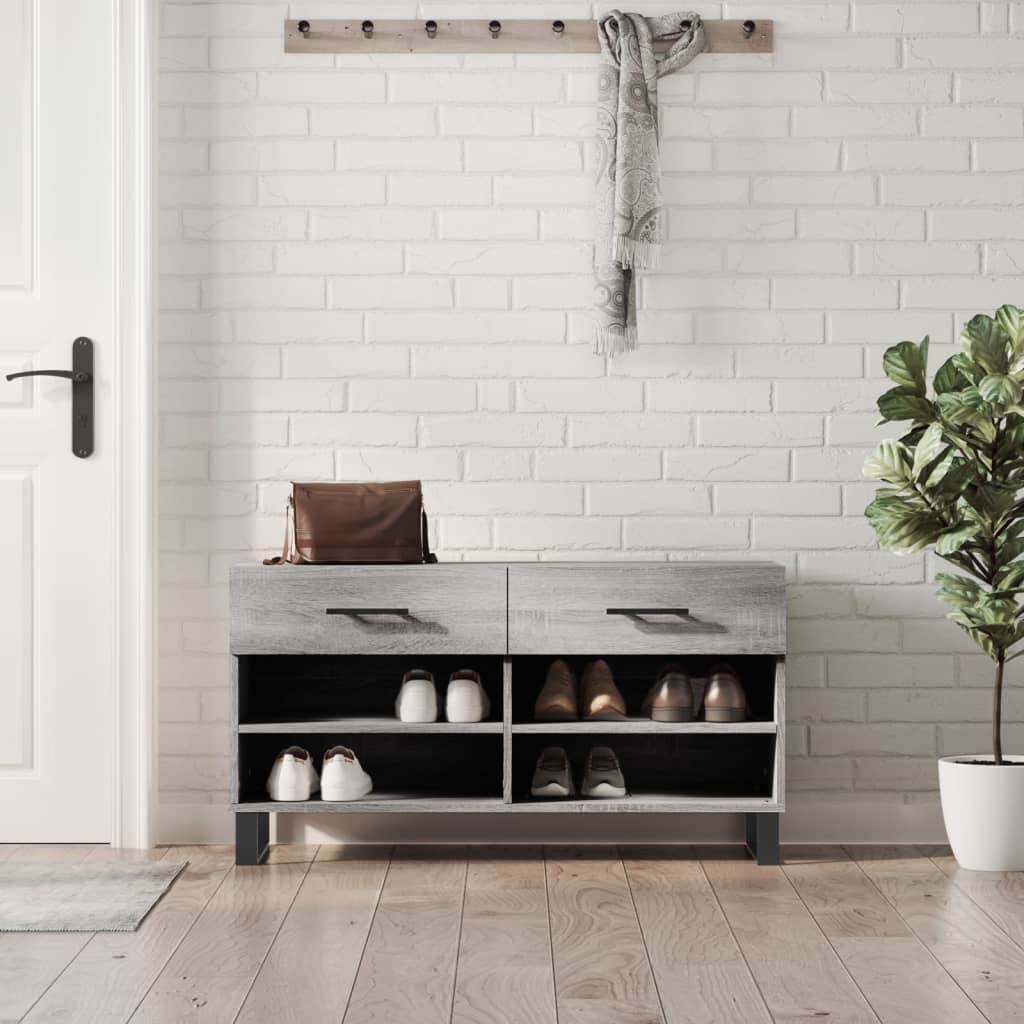 Schoenenbank 102X35X55 Cm Bewerkt Hout Eikenkleur Grijs Sonoma