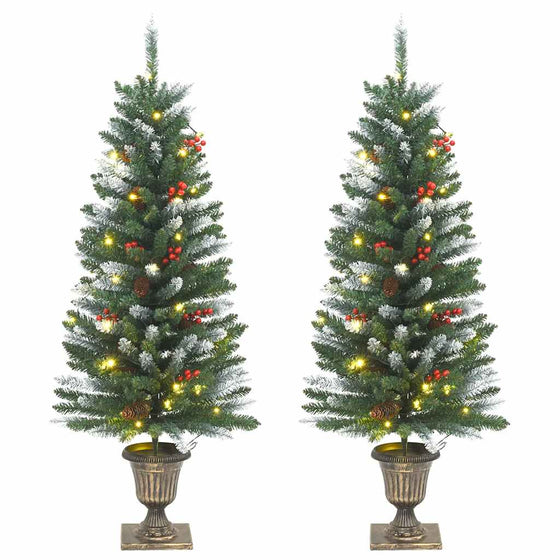 Kunstkerstbomen 2 St 100 Led's 120 Cm Groen En Wit