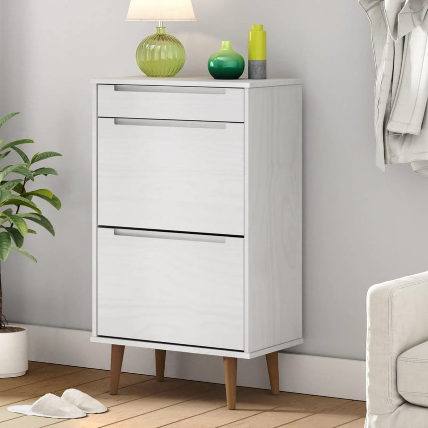 Schoenenkast Molde 59,5X35X103 Cm Massief Grenenhout Wit
