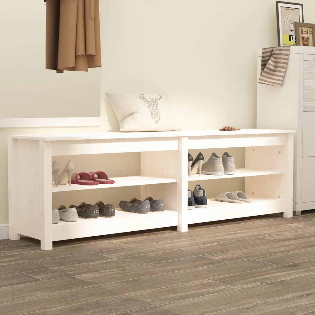 Schoenenbank 160X36,5X50 Cm Massief Grenenhout Wit