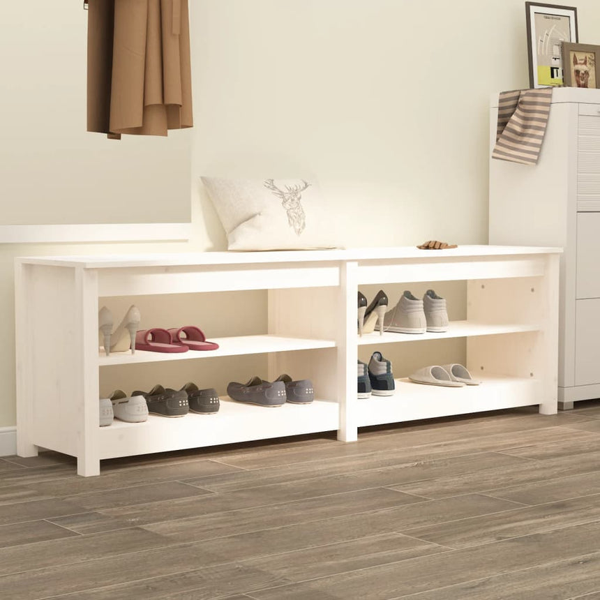 Schoenenbank 160X36,5X50 Cm Massief Grenenhout Wit