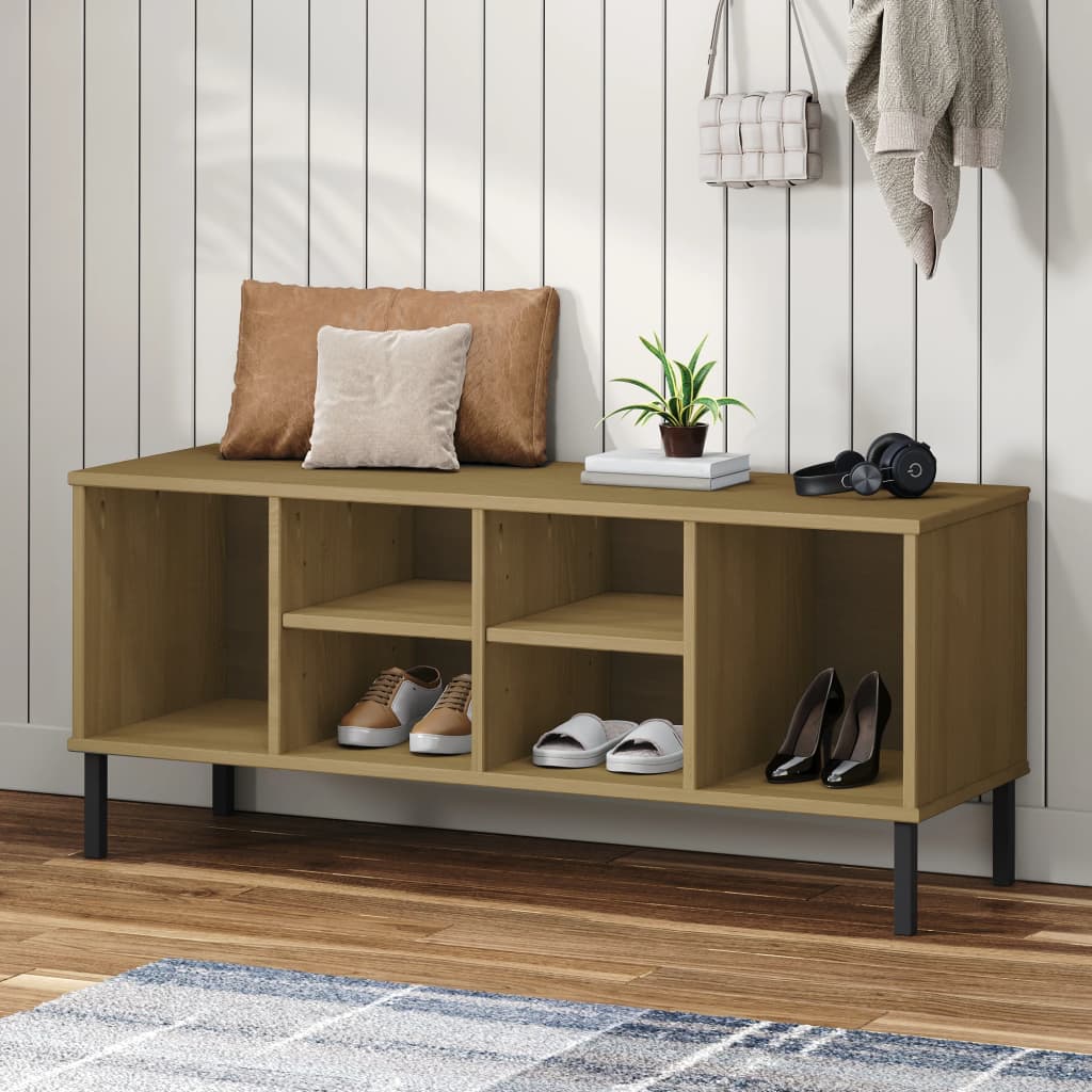 Schoenenrek Met Metalen Poten Oslo 106X35X45Cm Grenenhout Bruin