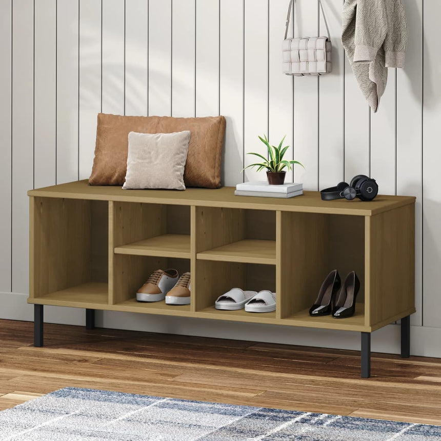 Schoenenrek Met Metalen Poten Oslo 106X35X45Cm Grenenhout Bruin