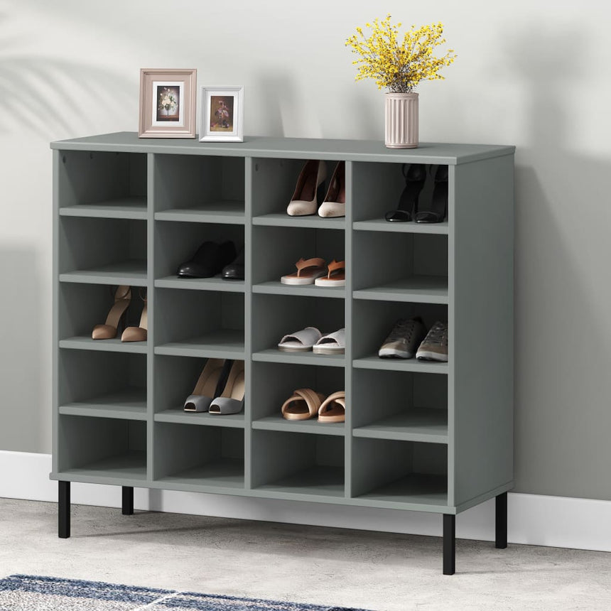 Schoenenrek Met Metalen Poten Oslo 95X35X86 Cm Grenen Grijs Wit