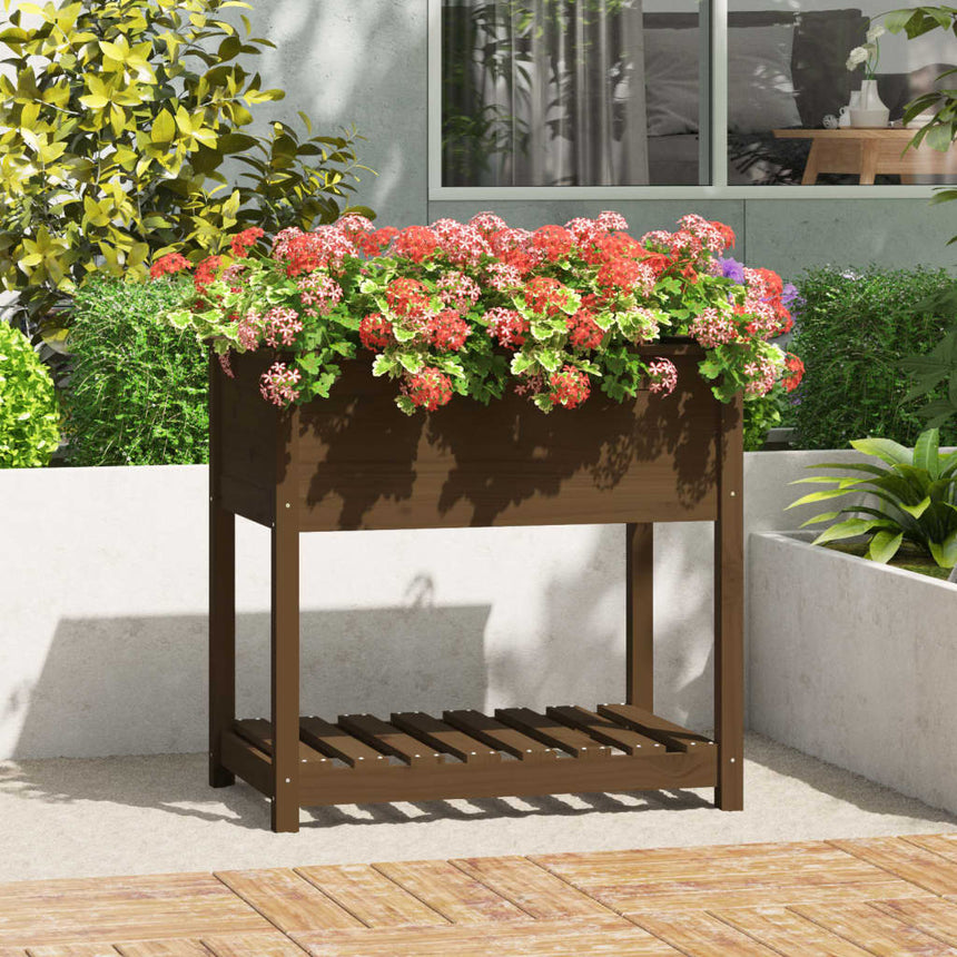 Plantenbak Met Schap 111,5X54X81 Cm Massief Grenenhout