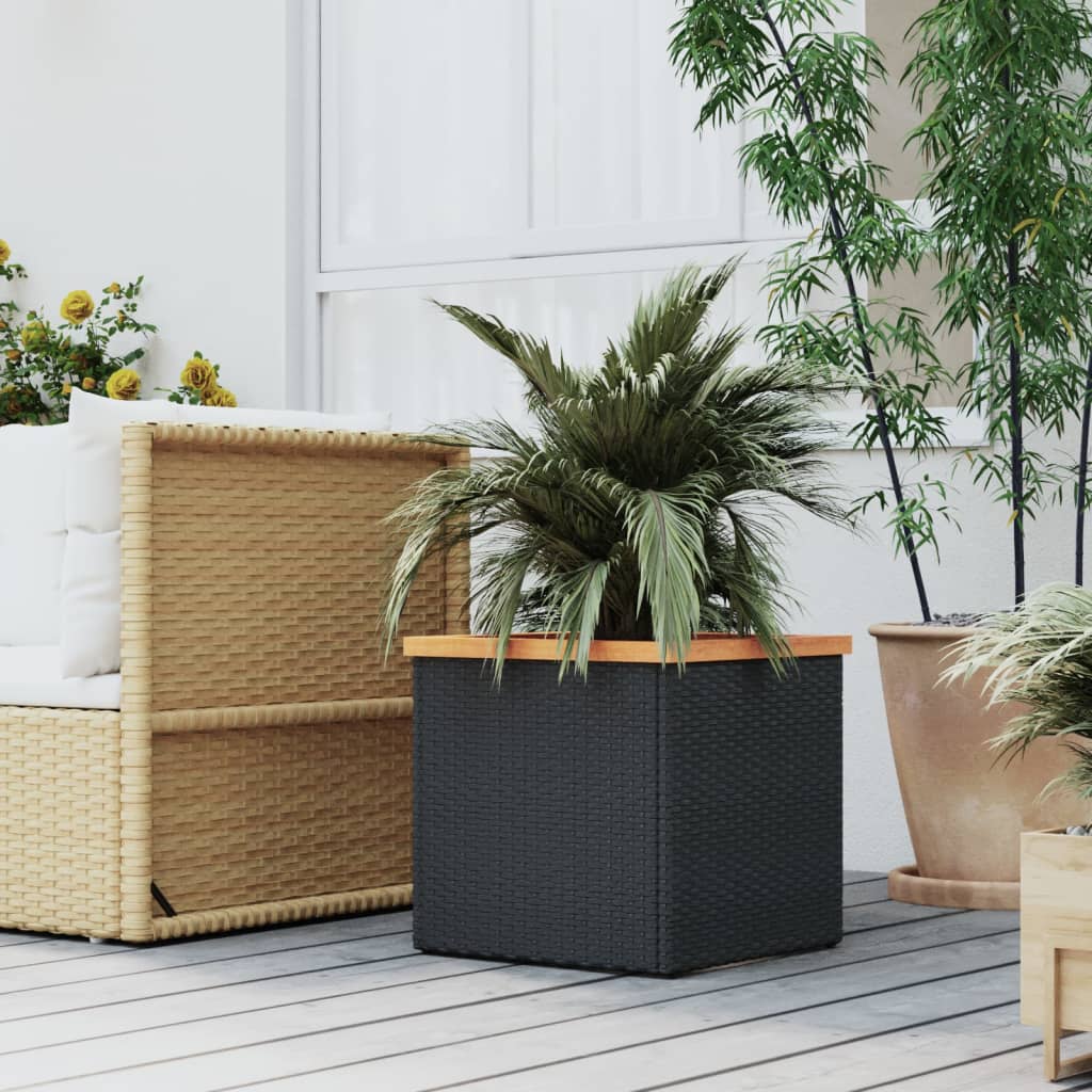 Plantenbak Poly Rattan Zwart
