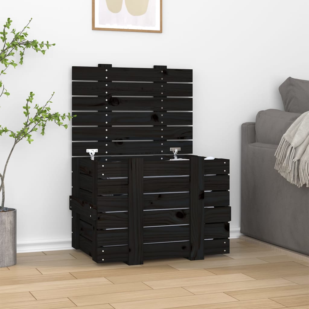 Opbergbox 58X40,5X42 Cm Massief Grenenhout Zwart