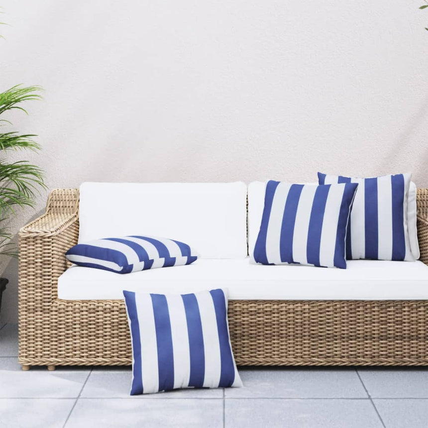 Sierkussens 4 St Gestreept 50X50 Cm Stof Blauw En Wit