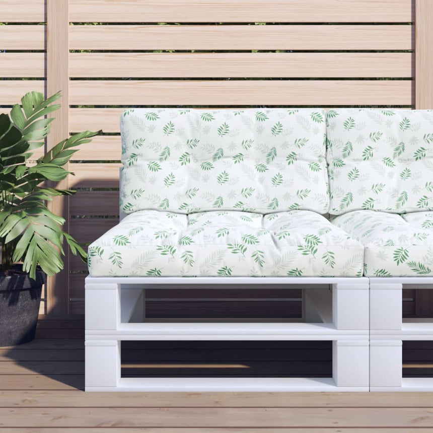 Palletkussen Bladpatroon Stof Wit En Groen