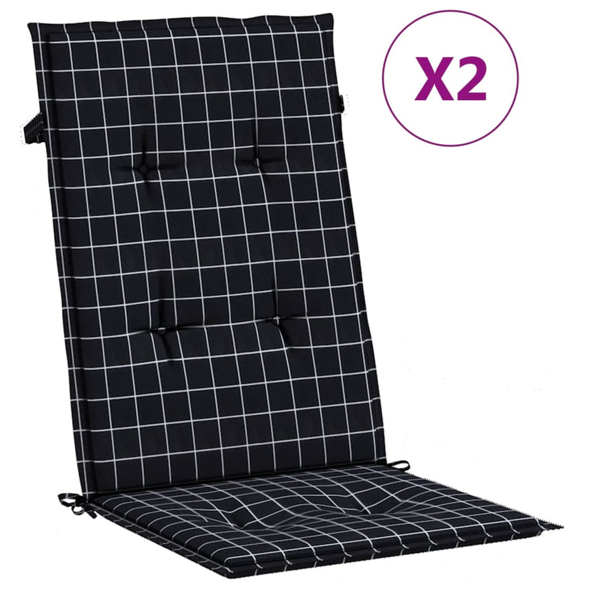 Stoelkussens 2 St Hoge Rug Ruitpatroon Stof Zwart
