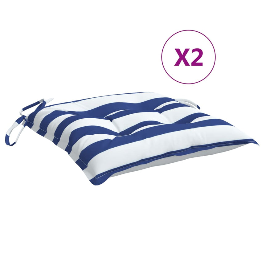 Stoelkussens 2 St 50X50X7 Cm Stof Gestreept Wit En Blauw