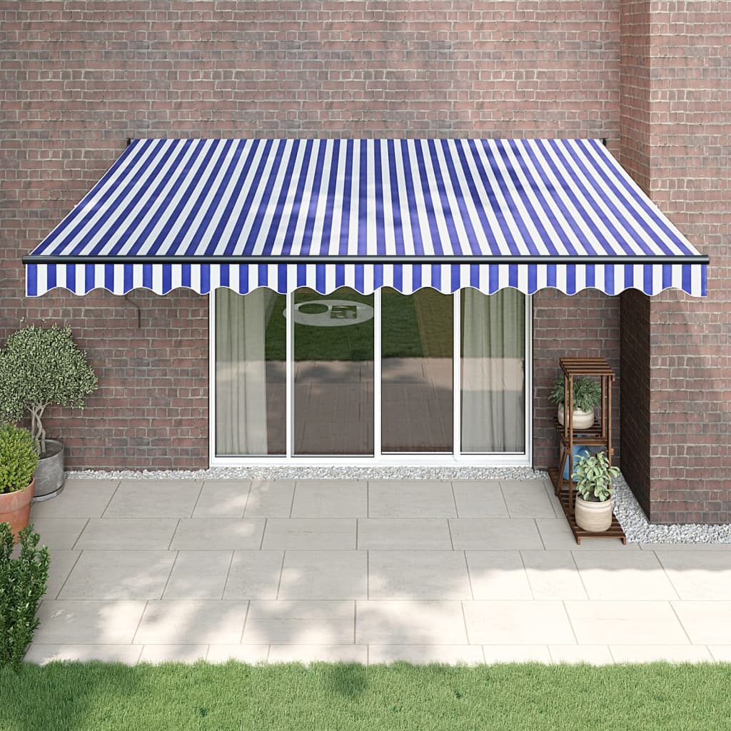 Luifel Uittrekbaar 4,5X3 M Stof En Aluminium En Blauw En Wit (Lijst Antraciet)