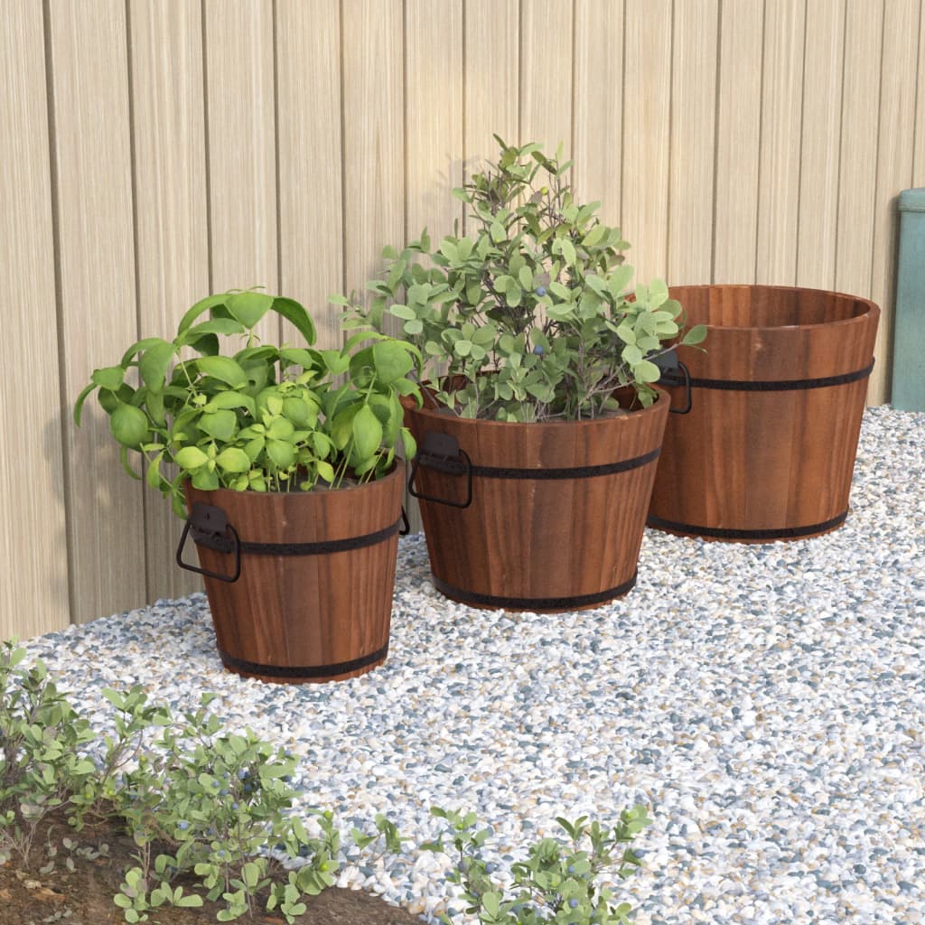 Plantenbakset Houten Emmer 3-Delig Massief Vurenhout