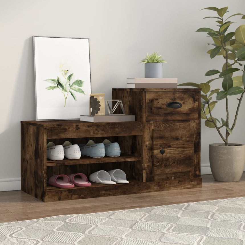 Schoenenkast 100X42X60 Cm Bewerkt Hout Kleurig Gerookt Eiken
