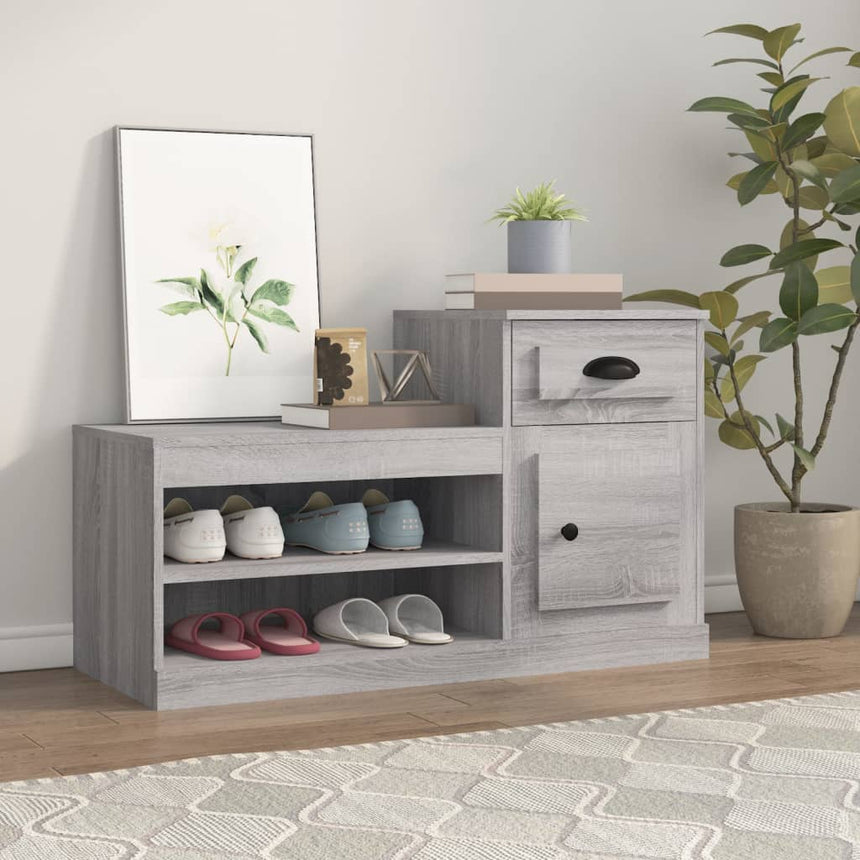 Schoenenkast 100X42X60 Cm Bewerkt Hout Eikenkleur Grijs Sonoma