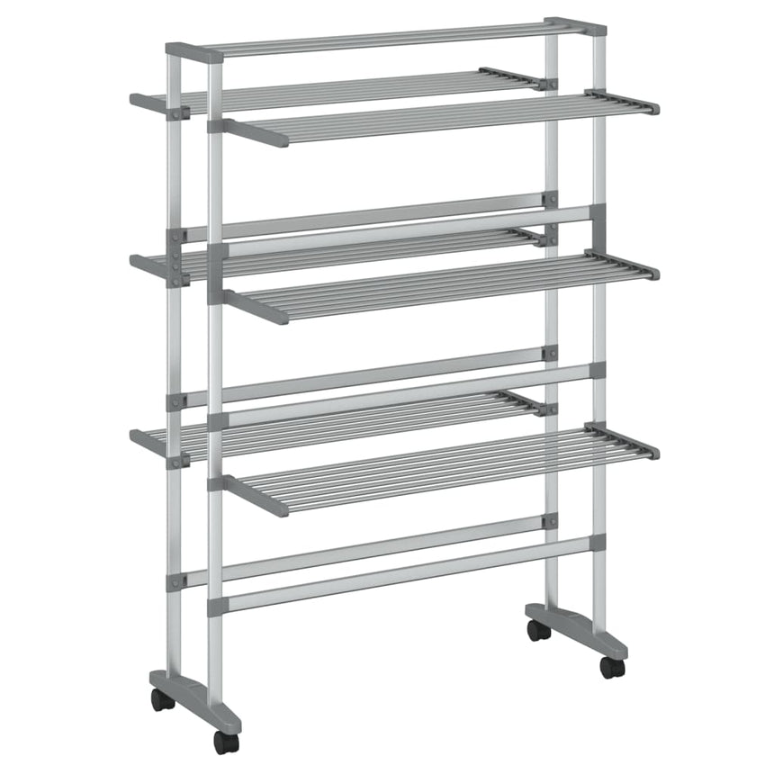 Droogrek Met Wieltjes 89X64X129 Cm Aluminium Grijs Ruitpatroon