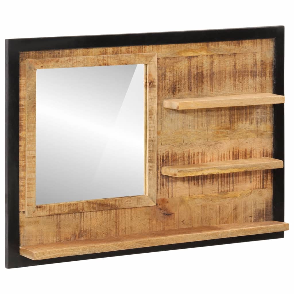 Spiegel Met Schappen 80X8X55 Cm Glas En Massief Mangohout Berijpte Bloem