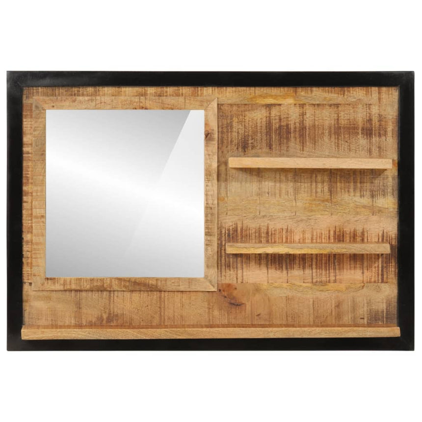 Spiegel Met Schappen 80X8X55 Cm Glas En Massief Mangohout Berijpte Bloem