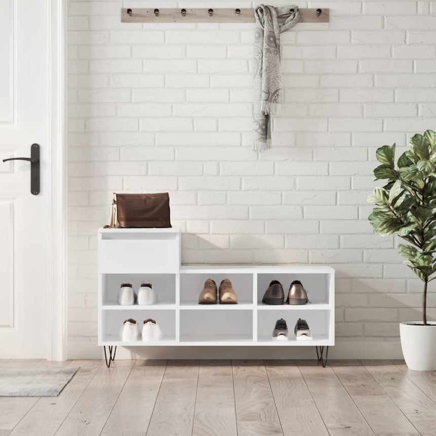 Schoenenkast 102X36X60 Cm Bewerkt Hout Hoogglans Wit