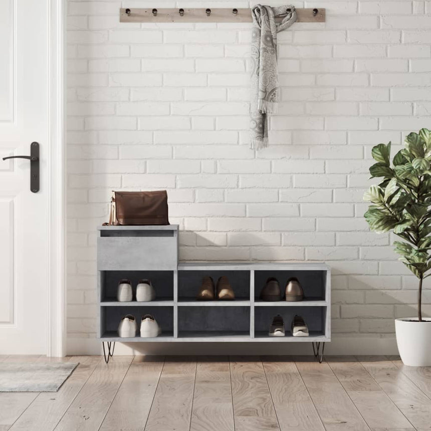 Schoenenkast 102X36X60 Cm Bewerkt Hout Betongrijs