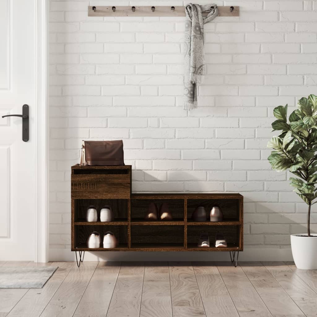 Schoenenkast 102X36X60 Cm Bewerkt Hout Bruin Eikenkleur Grijs Sonoma
