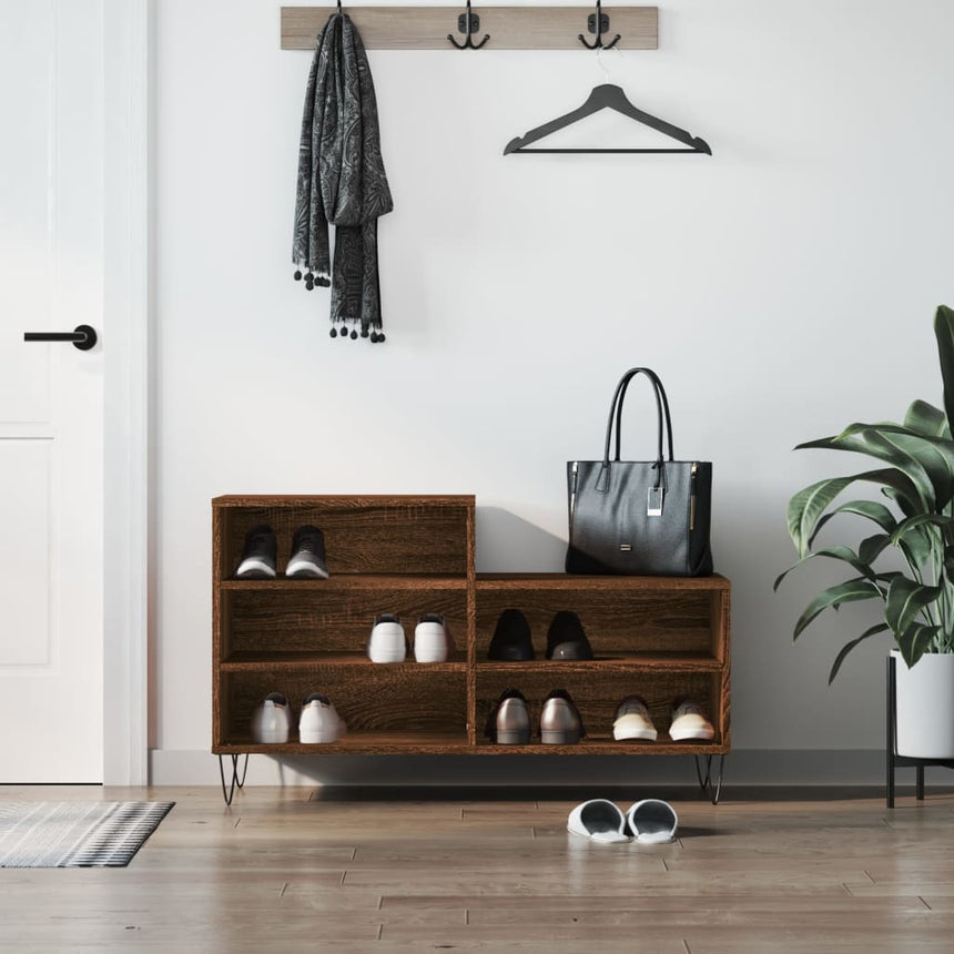 Schoenenkast 102X36X60 Cm Bewerkt Hout Bruin Eikenkleur