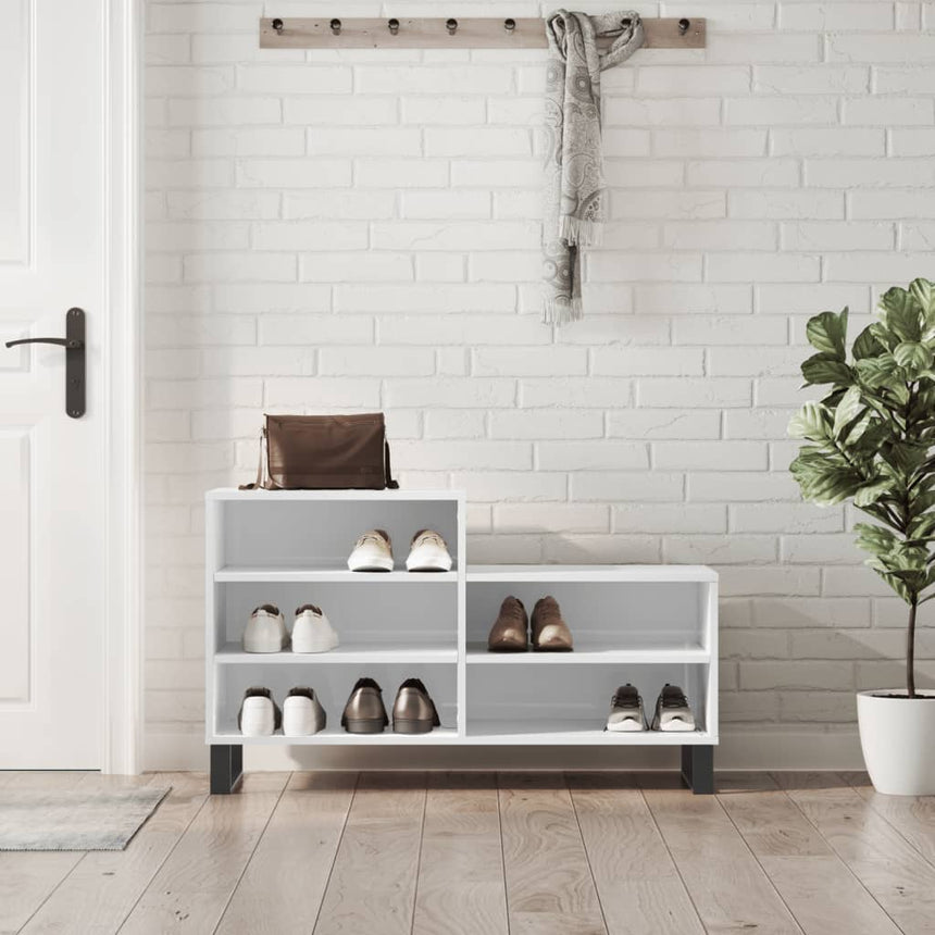Schoenenkast 102X36X60 Cm Bewerkt Hout Hoogglans Wit