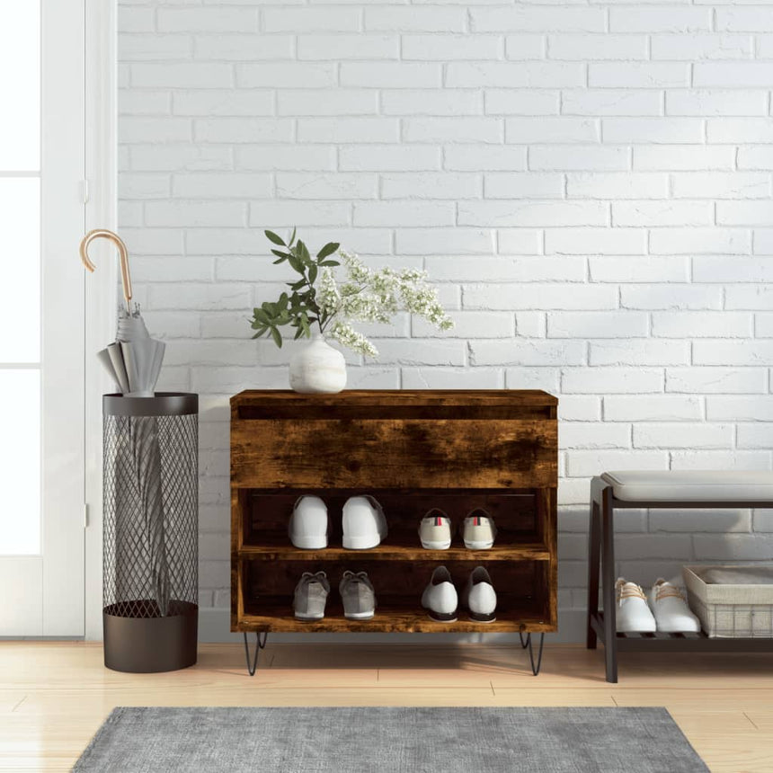 Schoenenkast 70X36X60 Cm Bewerkt Hout Kleurig Gerookt Eiken