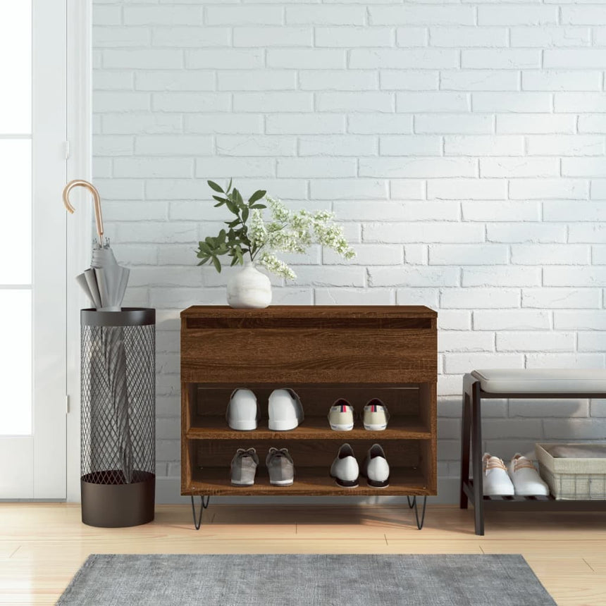Schoenenkast 70X36X60 Cm Bewerkt Hout Bruin Eikenkleur