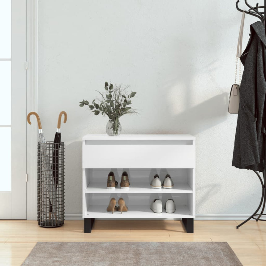 Schoenenkast 70X36X60 Cm Bewerkt Hout Hoogglans Wit