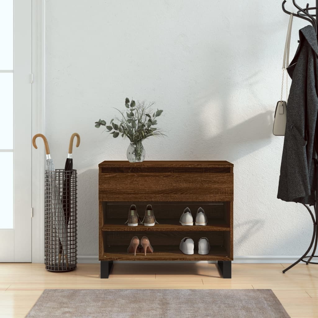Schoenenkast 70X36X60 Cm Bewerkt Hout Bruin Eikenkleur Grijs Sonoma