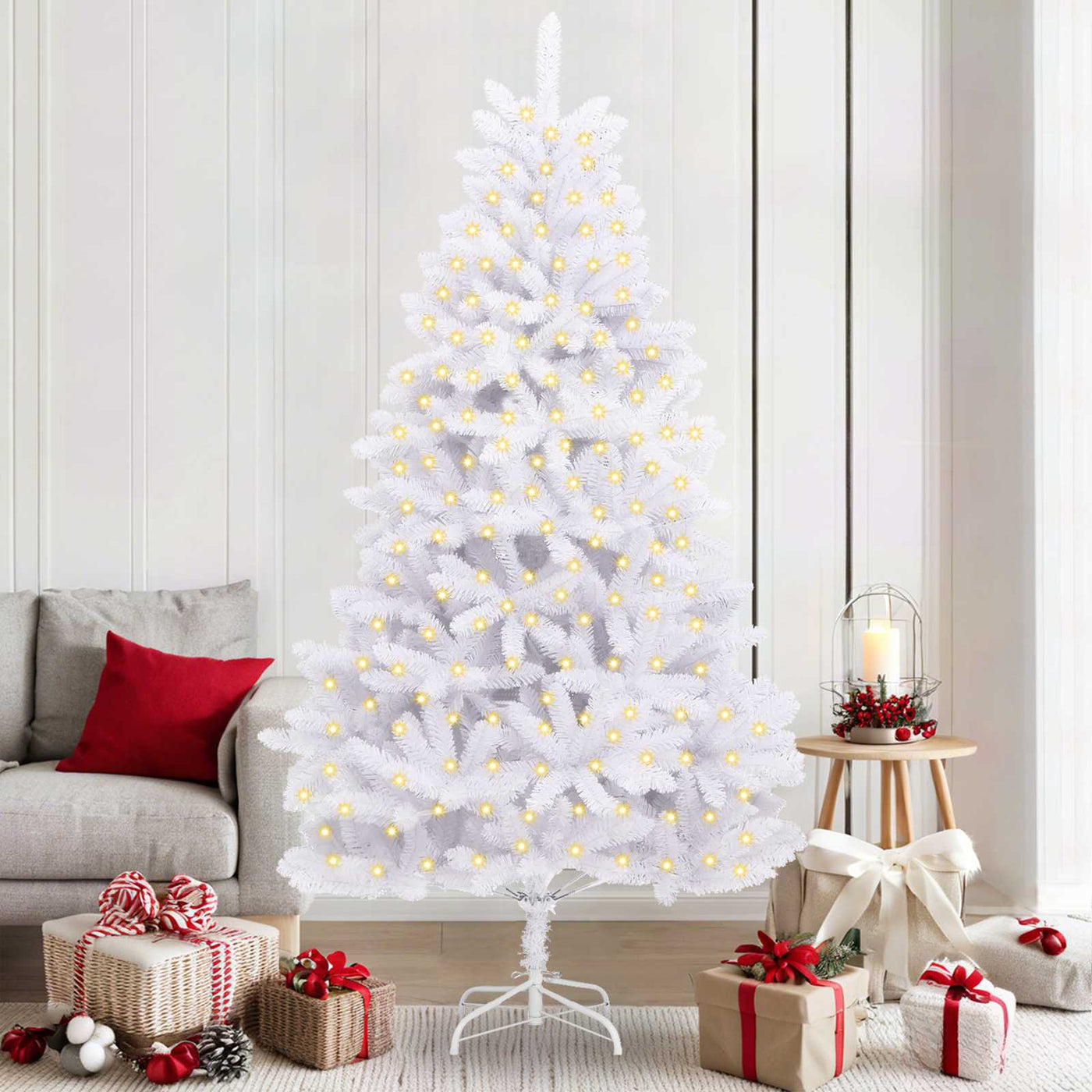 vidaXL Sapin de Noël artificiel avec 300 LED Blanc 210 cm PVC et métal