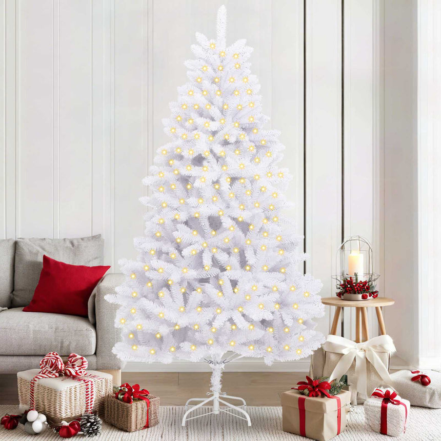 vidaXL Sapin de Noël artificiel avec 300 LED Blanc 210 cm PVC et métal
