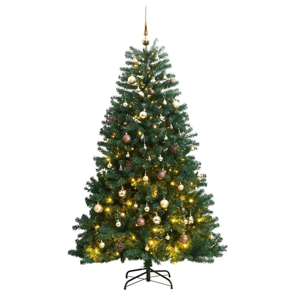 Kunstkerstboom Met Scharnieren 300 Led's En Kerstballen 180 Cm Zilver