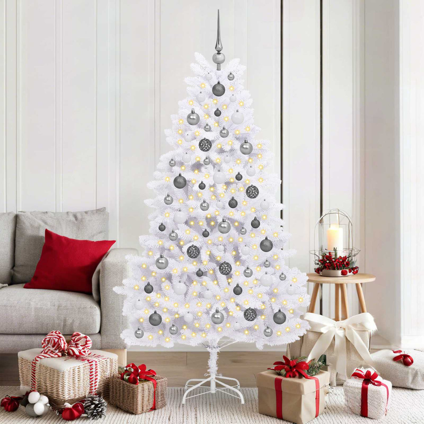 vidaXL Sapin de Noël artificiel Blanc 90 x 90 x 180 cm PVC et métal