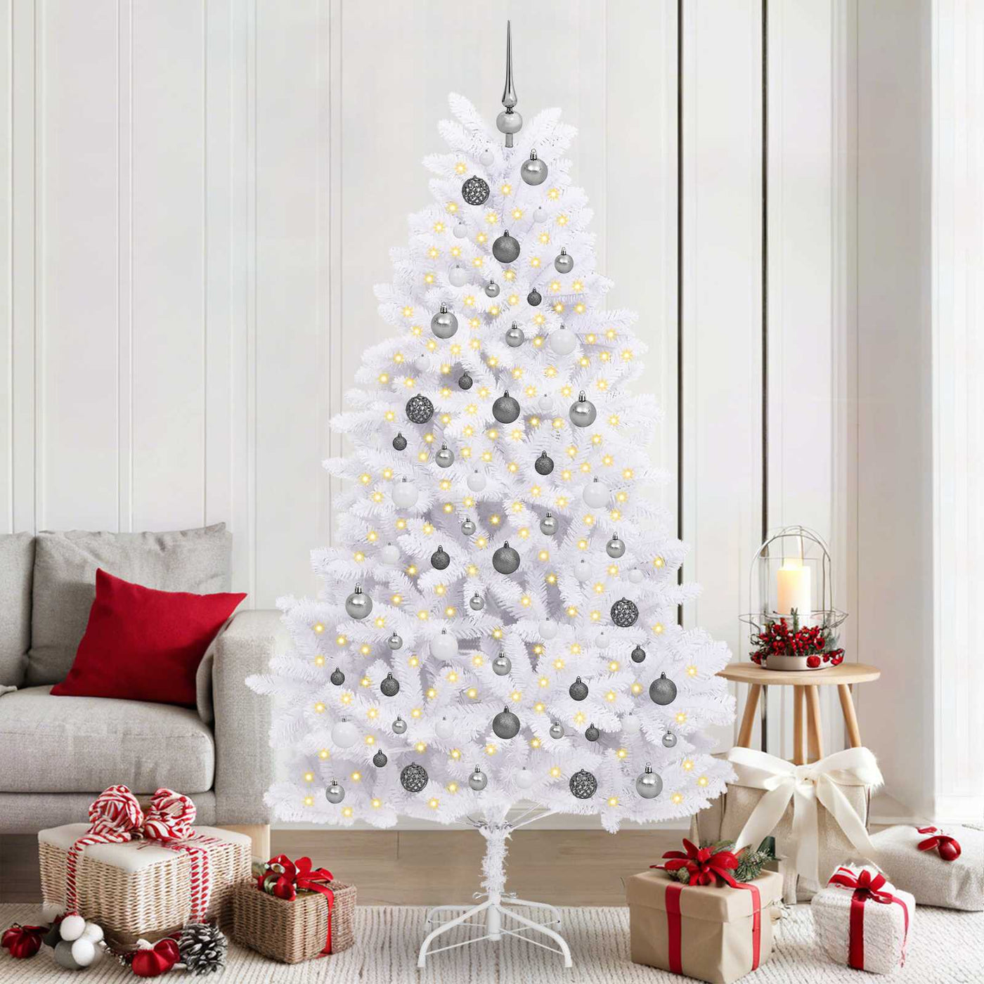 vidaXL Sapin de Noël artificiel Blanc 106 x 106 x 210 cm PVC et métal