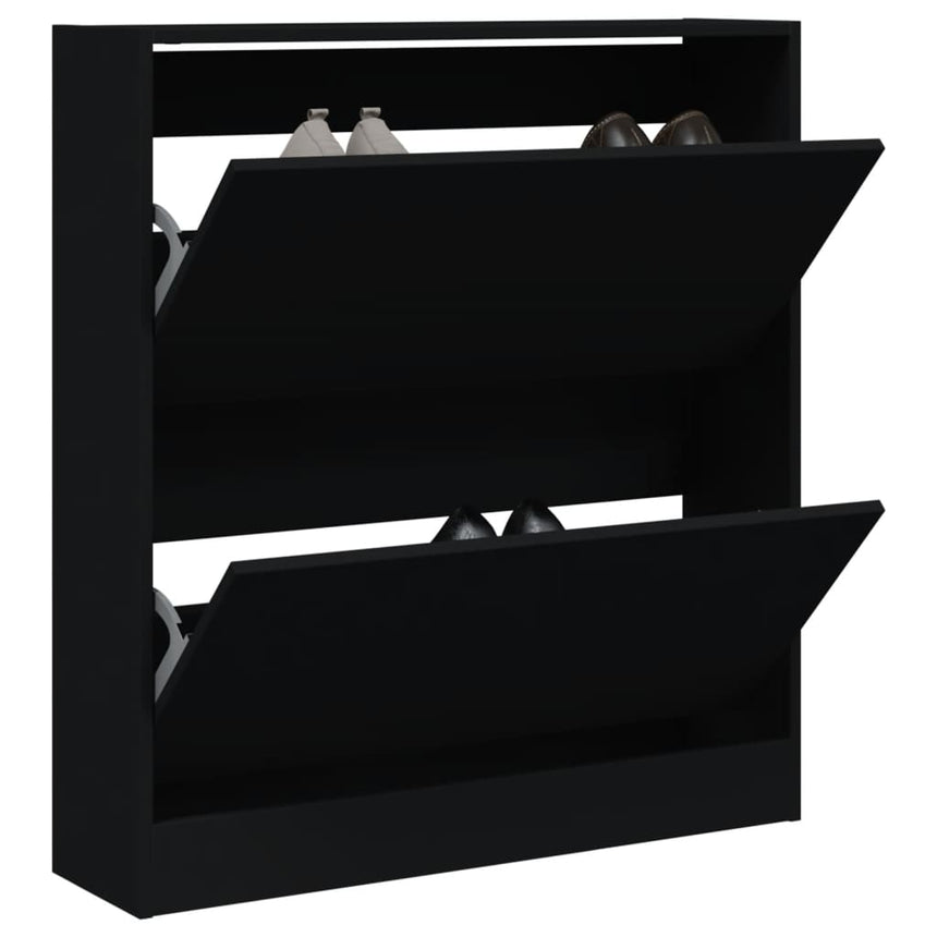 Schoenenkast 80X21X87,5 Cm Bewerkt Hout Zwart Wit