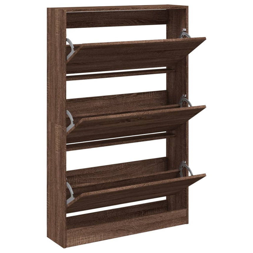 Schoenenkast 80X21X125,5 Cm Bewerkt Hout Bruin Eikenkleur